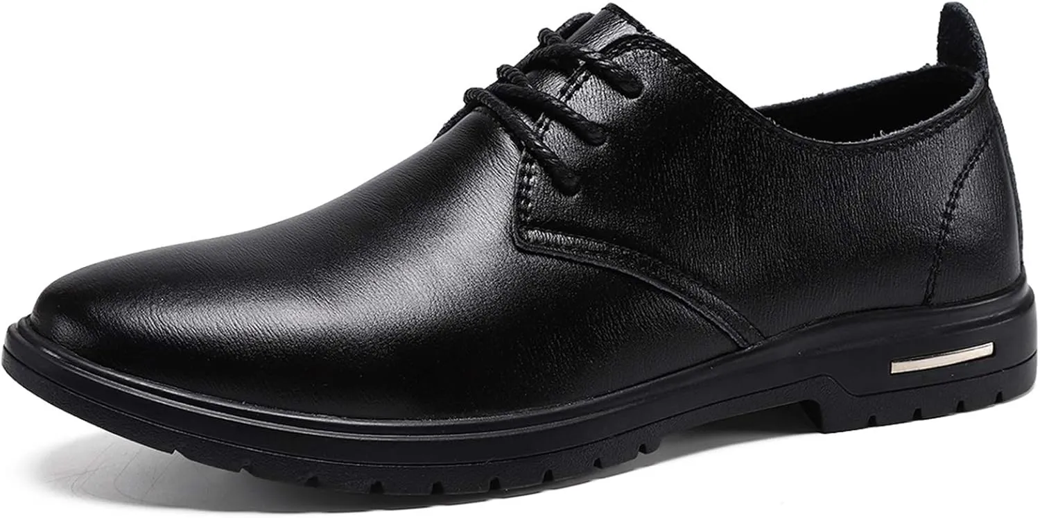 Single Season Oxford Shoes for Men Lace Up Round Toe Derby Shoes Vegan Leather Block Heel Non Slip Low Top Prom Very Popular Among Young People