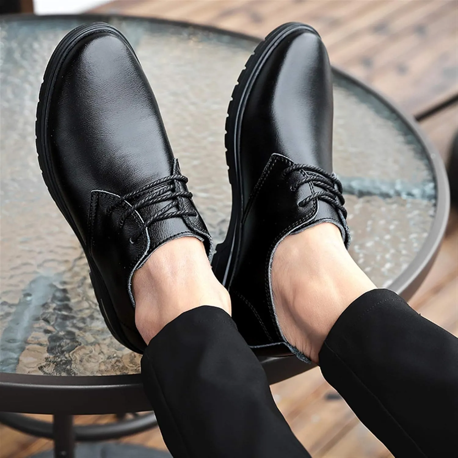Single Season Oxford Shoes for Men Lace Up Round Toe Derby Shoes Vegan Leather Block Heel Non Slip Low Top Prom Very Popular Among Young People
