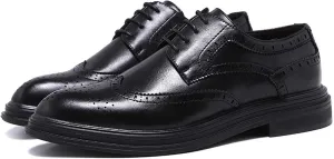 Single Season Oxford Shoes for Men Lace Up Round Toe Wingtips Brogue Embossed Vegan Leather Block Heel Anti-Slip Non Slip Resistant Low Top Prom Very Popular Among Young People