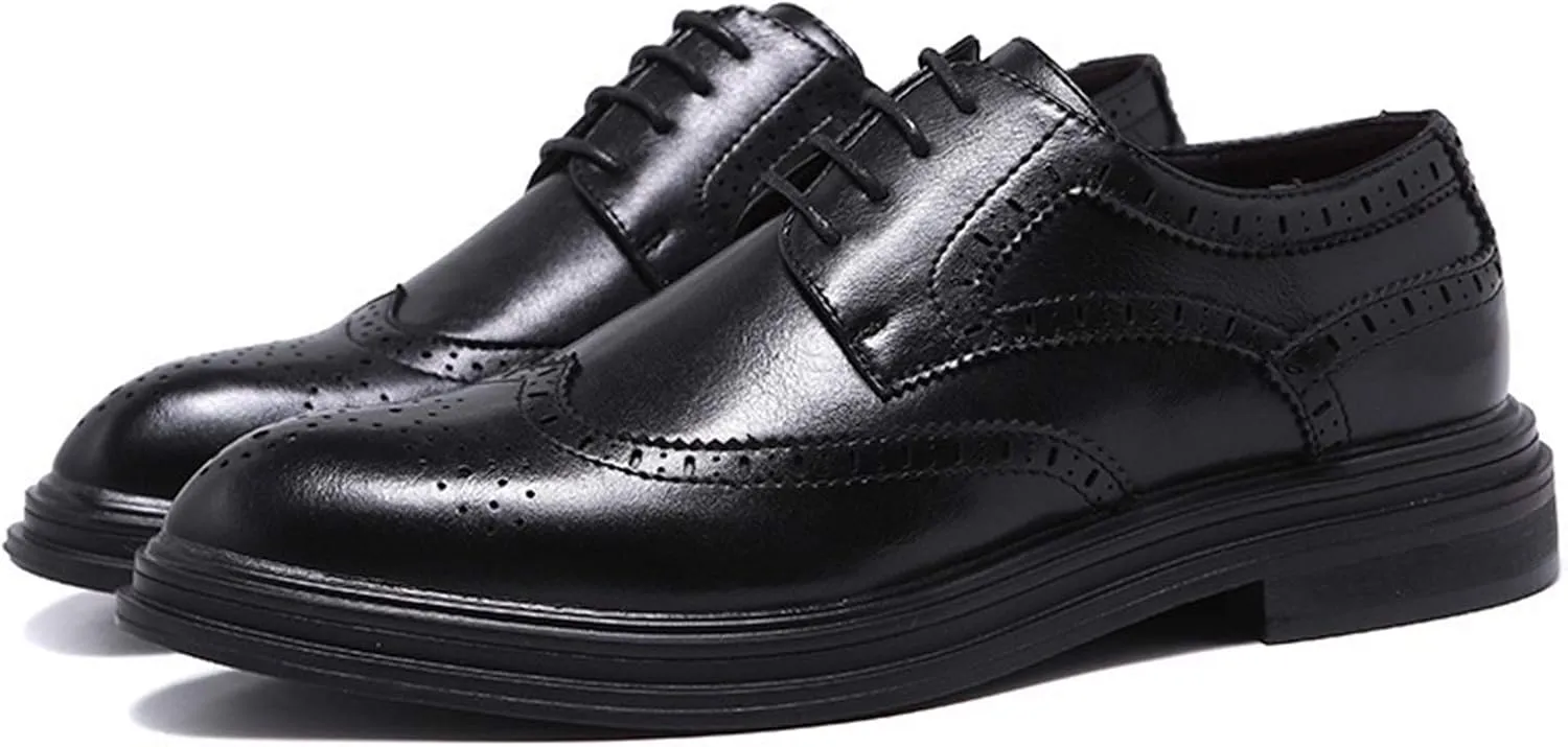 Single Season Oxford Shoes for Men Lace Up Round Toe Wingtips Brogue Embossed Vegan Leather Block Heel Anti-Slip Non Slip Resistant Low Top Prom Very Popular Among Young People