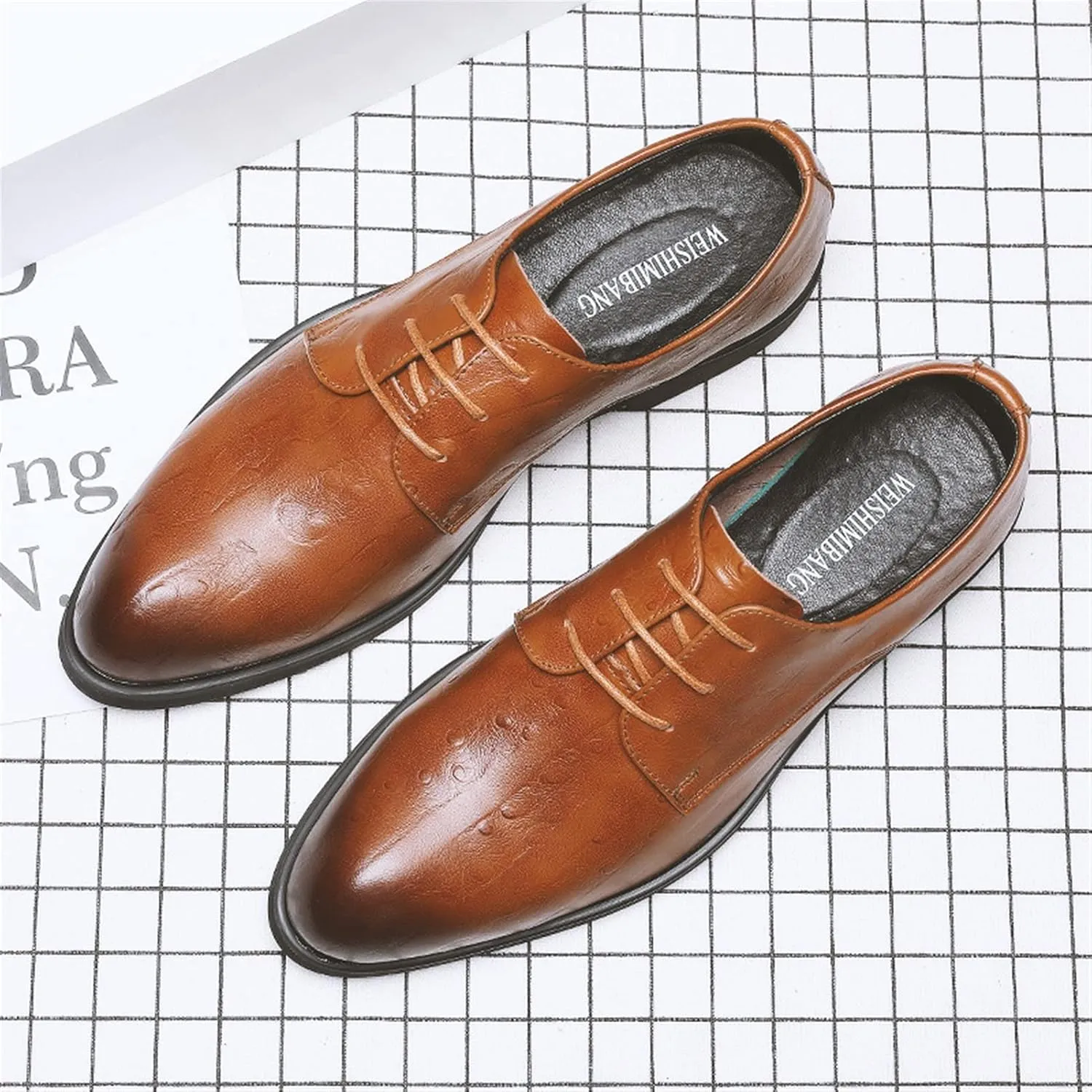 Single Season Oxford Shoes for Men Lace Up Snip Toe Burnished Toe Derby Shoes Vegan Leather Anti-Slip Low Top Block Heel Party Very Popular Among Young People