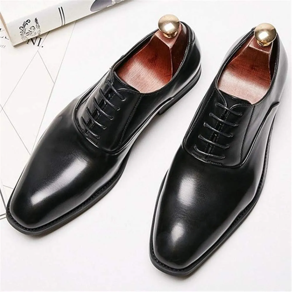 Single Season Oxford Shoes for Men Lace Up Square Snip Toe Vegan Leather Anti-Slip Low Top Slip Resistant Rubber Sole Classic Very Popular Among Young People