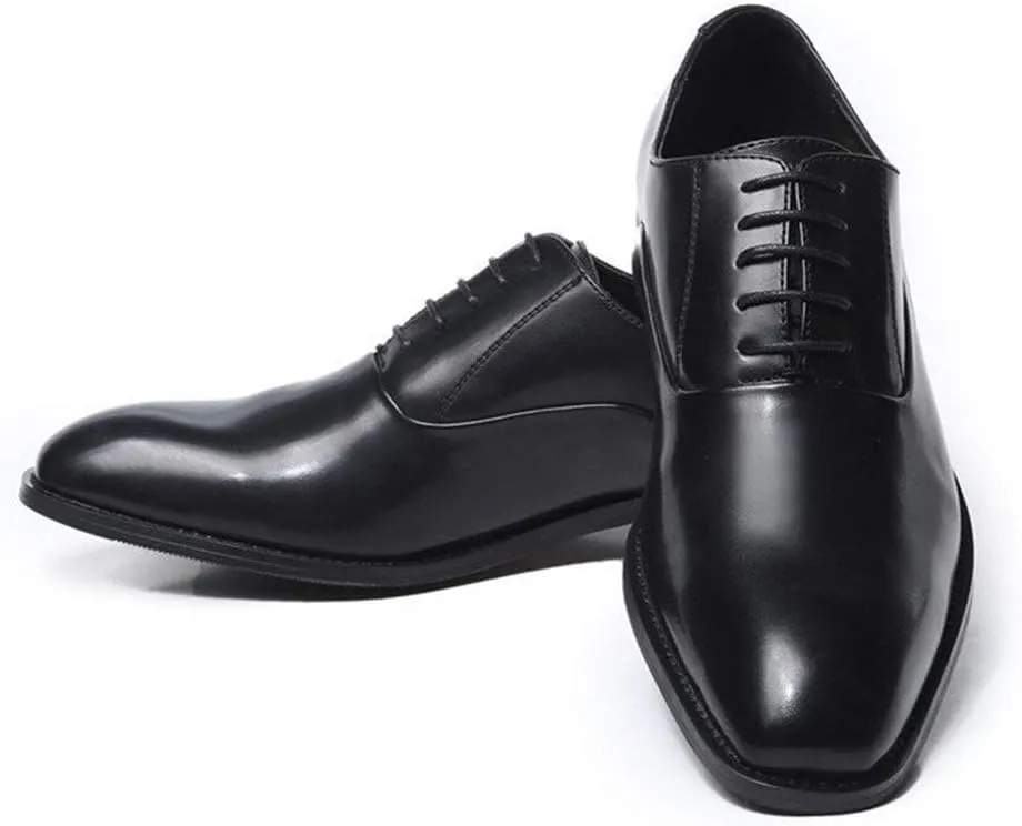 Single Season Oxford Shoes for Men Lace Up Square Snip Toe Vegan Leather Anti-Slip Low Top Slip Resistant Rubber Sole Classic Very Popular Among Young People