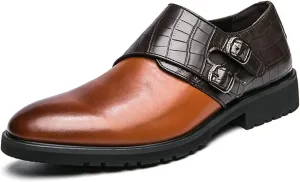 Single Season Shoes Dress Oxford for Men Slip On Two Tone Double Monk Strap Vegan Leather Anti-Slip Low Top Slip Resistant Outdoor Very Popular Among Young People (Color : Brown, Size :