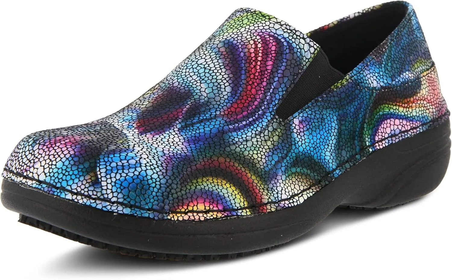 Spring Step Manila Slip-On Professional Nursing Shoes for Women - Women's Uniform Shoes with Round Toe, Closed Back, and Printed Leather - Nursing Clogs for Women