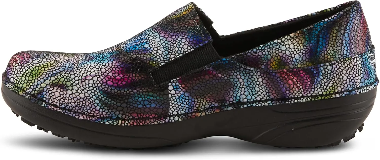 Spring Step Manila Slip-On Professional Nursing Shoes for Women - Women's Uniform Shoes with Round Toe, Closed Back, and Printed Leather - Nursing Clogs for Women
