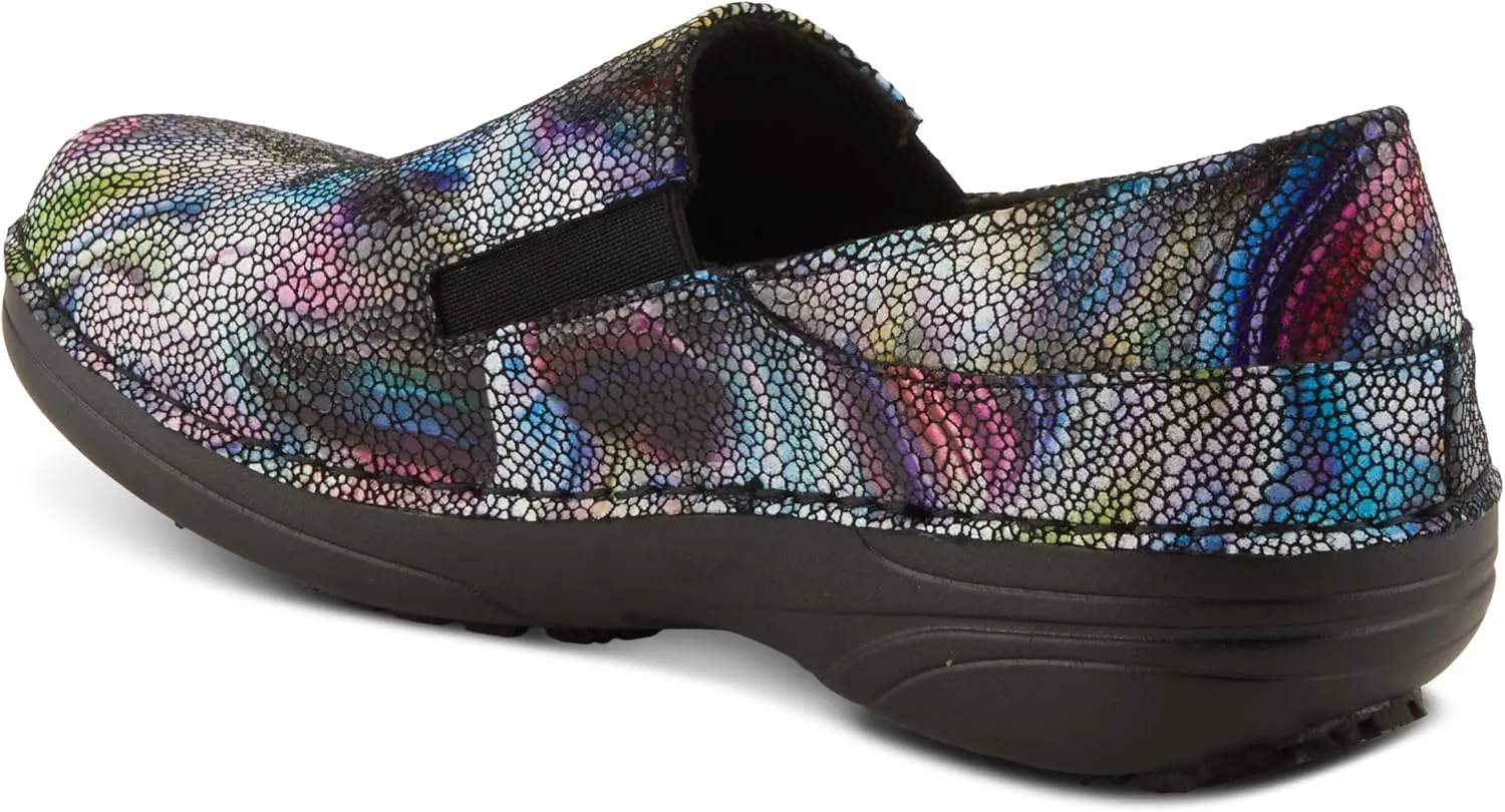 Spring Step Manila Slip-On Professional Nursing Shoes for Women - Women's Uniform Shoes with Round Toe, Closed Back, and Printed Leather - Nursing Clogs for Women