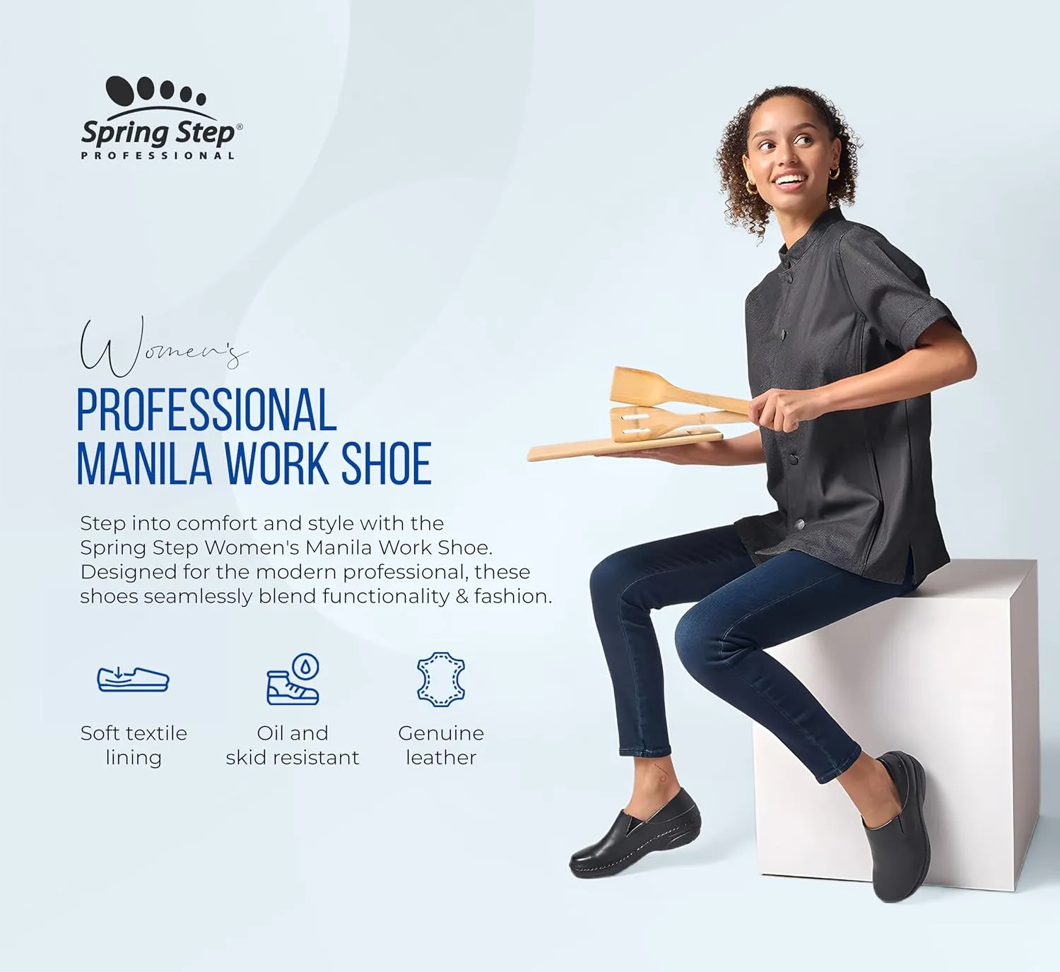 Spring Step Manila Slip-On Professional Nursing Shoes for Women - Women's Uniform Shoes with Round Toe, Closed Back, and Printed Leather - Nursing Clogs for Women