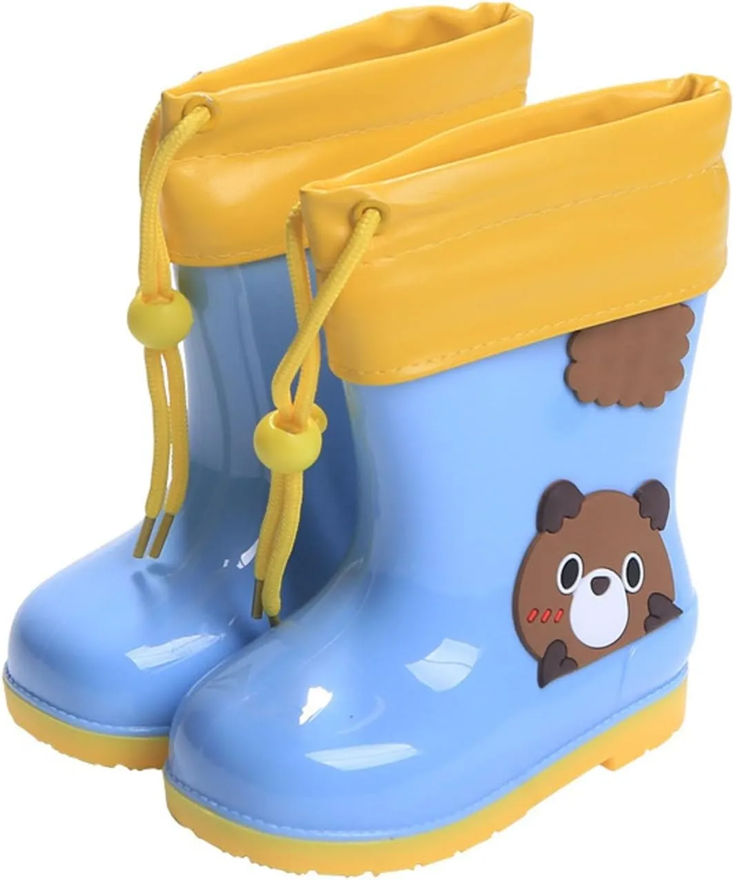 Toddler and Kids Plush Rain Boots, Unisex-Child Waterproof Rubber Rain Boots in Cute Bear Patterns for Girls Boys