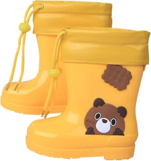 Toddler and Kids Plush Rain Boots, Unisex-Child Waterproof Rubber Rain Boots in Cute Bear Patterns for Girls Boys