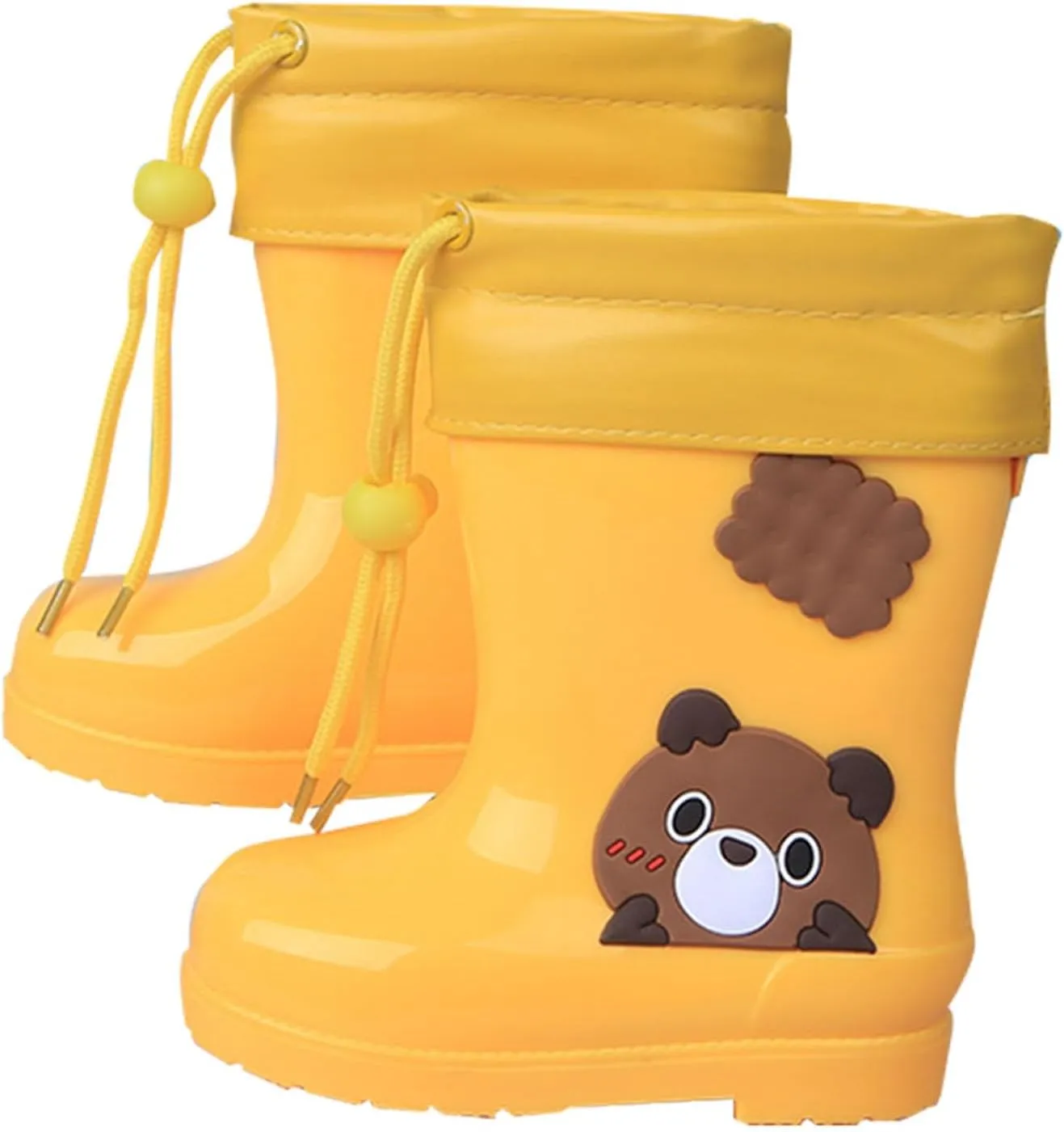 Toddler and Kids Plush Rain Boots, Unisex-Child Waterproof Rubber Rain Boots in Cute Bear Patterns for Girls Boys