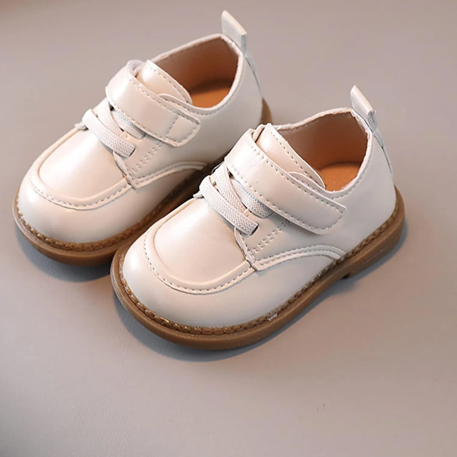 Toddler Boys Closed Toe Leather Shoes Lace-Up First Walking Non-Slip Sneakers Low Heel Trendy Casual Comfort Shoes