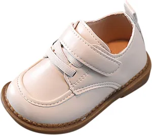 Toddler Boys Closed Toe Leather Shoes Lace-Up First Walking Non-Slip Sneakers Low Heel Trendy Casual Comfort Shoes