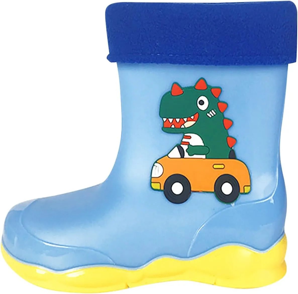 Toddler Boys Girls Dinosaur Rainboots with Fleece ining Kids Winter Lightweight Waterproof Rubber Mud Boots