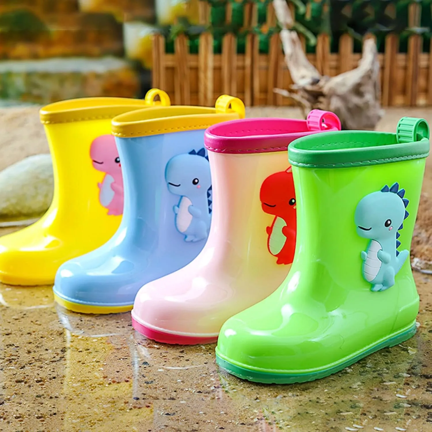 Toddler Dinosaur Cartoon Rain Boots Waterproof Rubber Boots Boys Girls Lightweight Easy On Garden Mud Boots