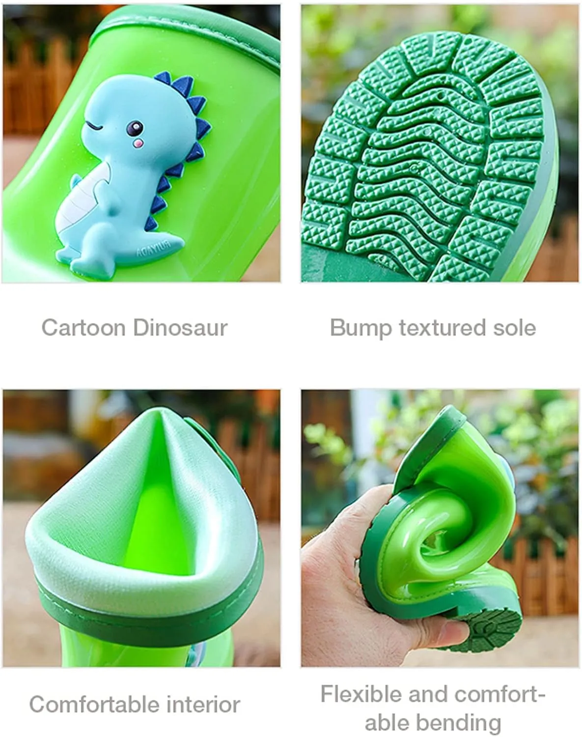 Toddler Dinosaur Cartoon Rain Boots Waterproof Rubber Boots Boys Girls Lightweight Easy On Garden Mud Boots