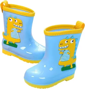 Toddler Dinosaur Rain Boots Waterproof Rubber Boots Kids Rainboots for Girls Boys Outdoor Non Slip Toddler Water Shoes