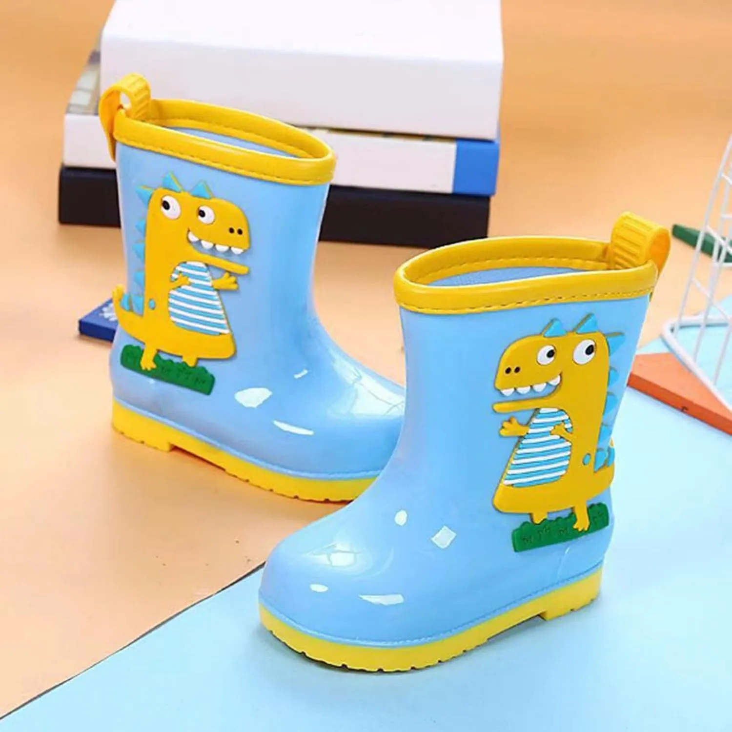 Toddler Dinosaur Rain Boots Waterproof Rubber Boots Kids Rainboots for Girls Boys Outdoor Non Slip Toddler Water Shoes