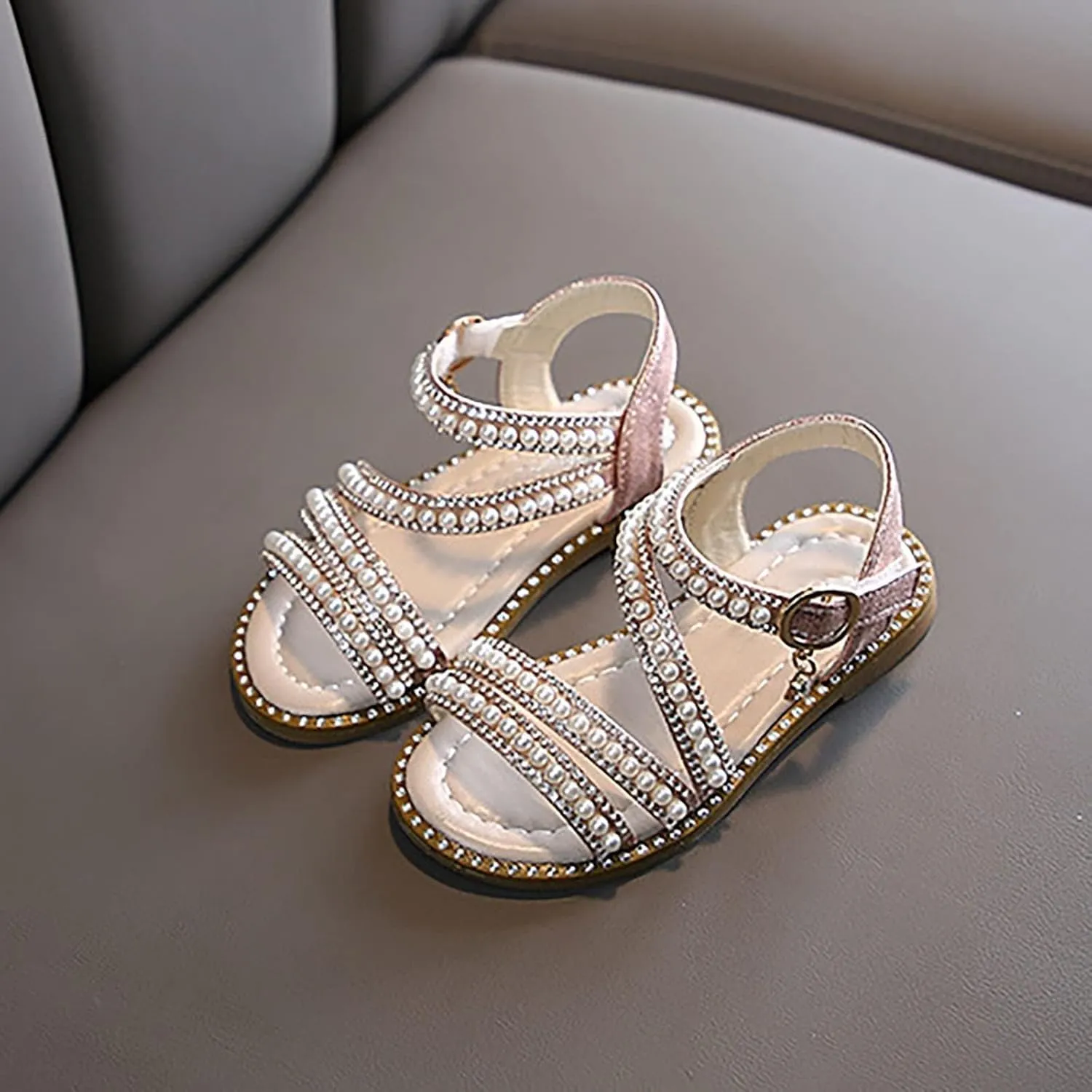 Toddler Flower Girl Sandals Girl Summer Dress Shoes Open Toe Toddler Little Kid Wedding White Cheer Shoes for Girls