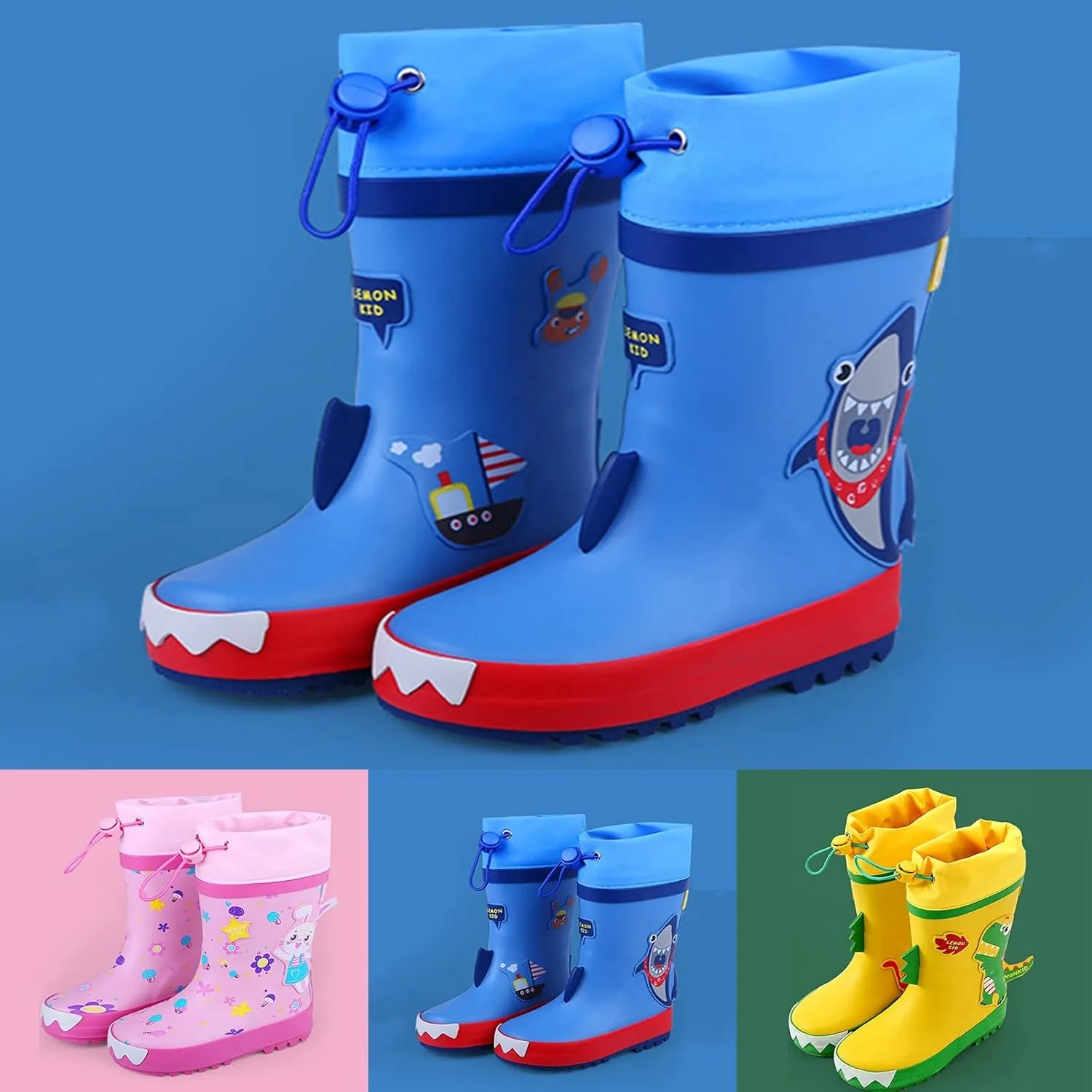 Toddler Kids Cartoon Rain Boots Boys Girls Mid Calf Rain Boots Ultra Lightweight Portable Chunky Rain Boots