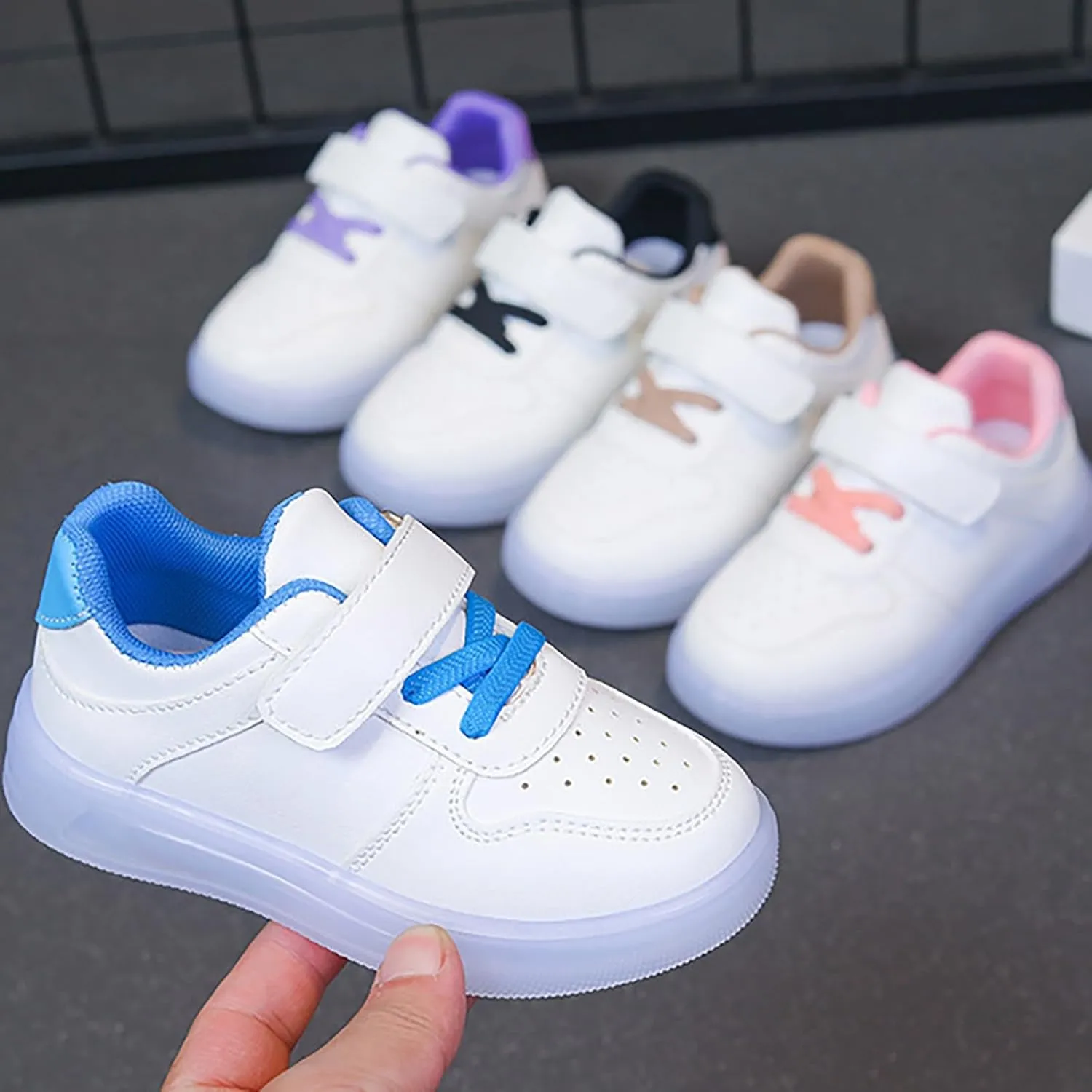 Toddler No Lace Glitter Sneakers Flat Non Slip Sole Rubber Lightweight Sport Shoes Baby Boys Girls First Walking Shoes
