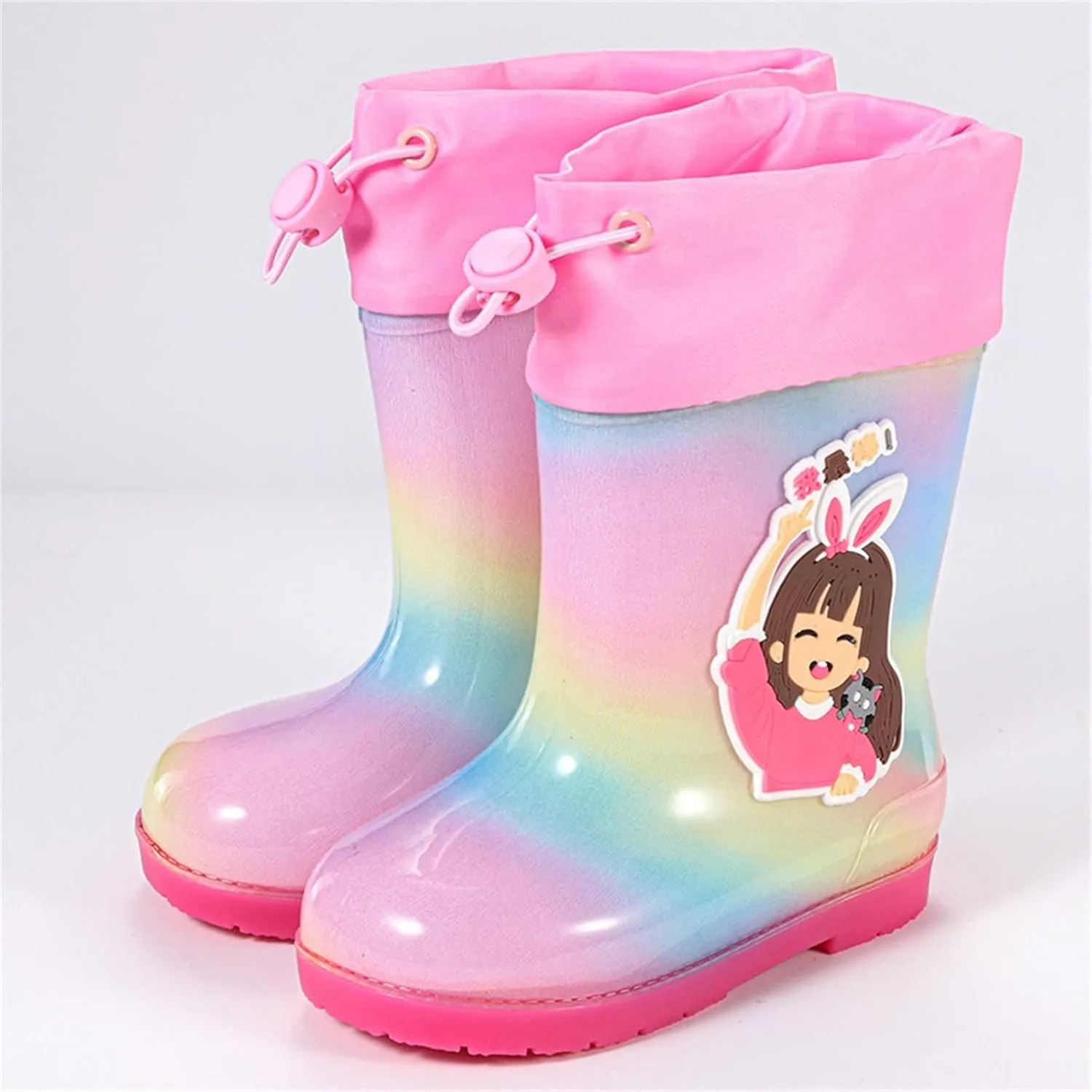 Toddler Slip On Rainbow Rain Boots Kids Cute Garden Boots for Boys Girls Easy-on Lightweight Waterproof Mud Boot