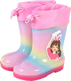 Toddler Slip On Rainbow Rain Boots Kids Cute Garden Boots for Boys Girls Easy-on Lightweight Waterproof Mud Boot