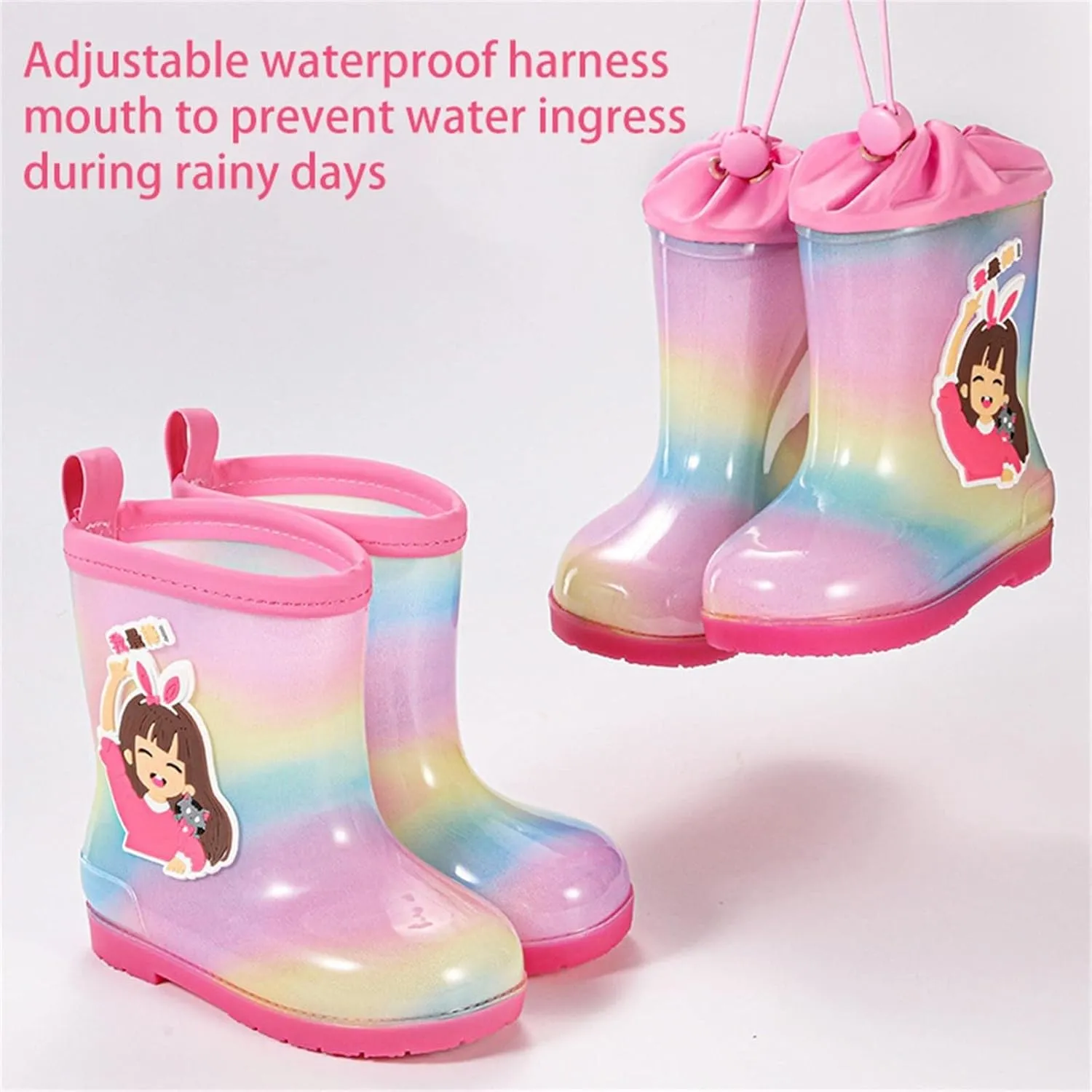 Toddler Slip On Rainbow Rain Boots Kids Cute Garden Boots for Boys Girls Easy-on Lightweight Waterproof Mud Boot
