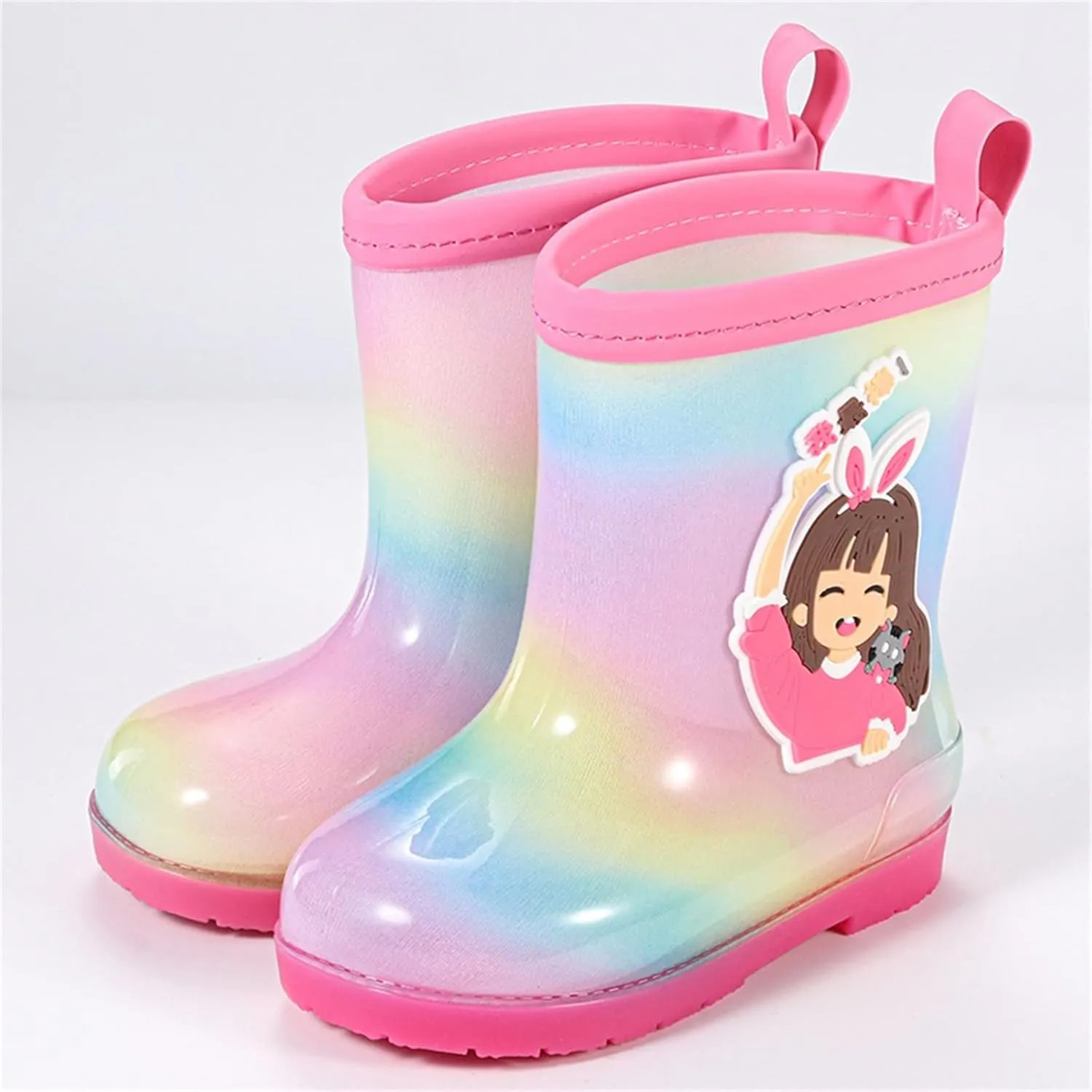 Toddler Slip On Rainbow Rain Boots Kids Cute Garden Boots for Boys Girls Easy-on Lightweight Waterproof Mud Boot