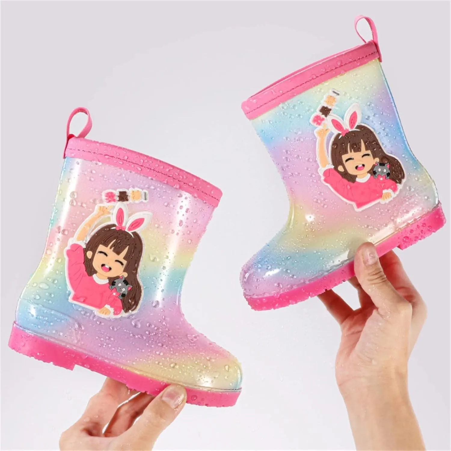 Toddler Slip On Rainbow Rain Boots Kids Cute Garden Boots for Boys Girls Easy-on Lightweight Waterproof Mud Boot