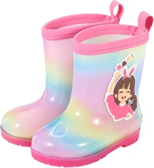 Toddler Slip On Rainbow Rain Boots Kids Cute Garden Boots for Boys Girls Easy-on Lightweight Waterproof Mud Boot