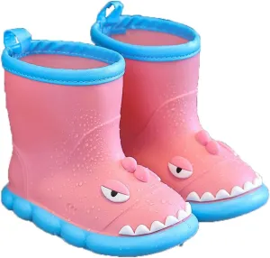 Toddler Waterproof Rain Boots Kids Rubber Boots Cute 3D Dinosaur Pull on Rainboots Boys Girls Water Shoes for Kids