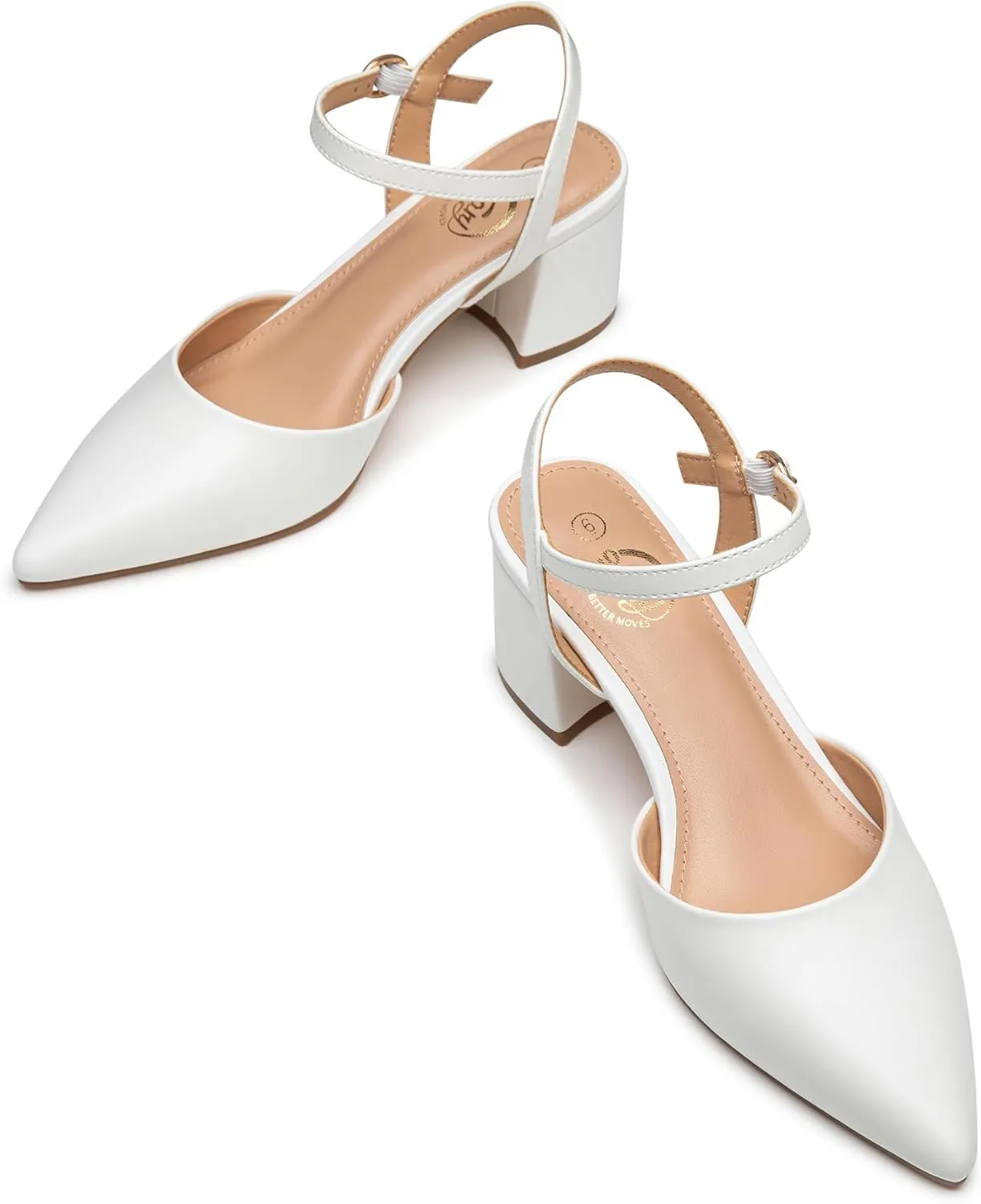 Trary Women's Pointed Toe Low Chunky Block Heels,Comfortable Adjustable Ankle Strap Closed Toe Work Wedding Dress Party Pumps Shoes