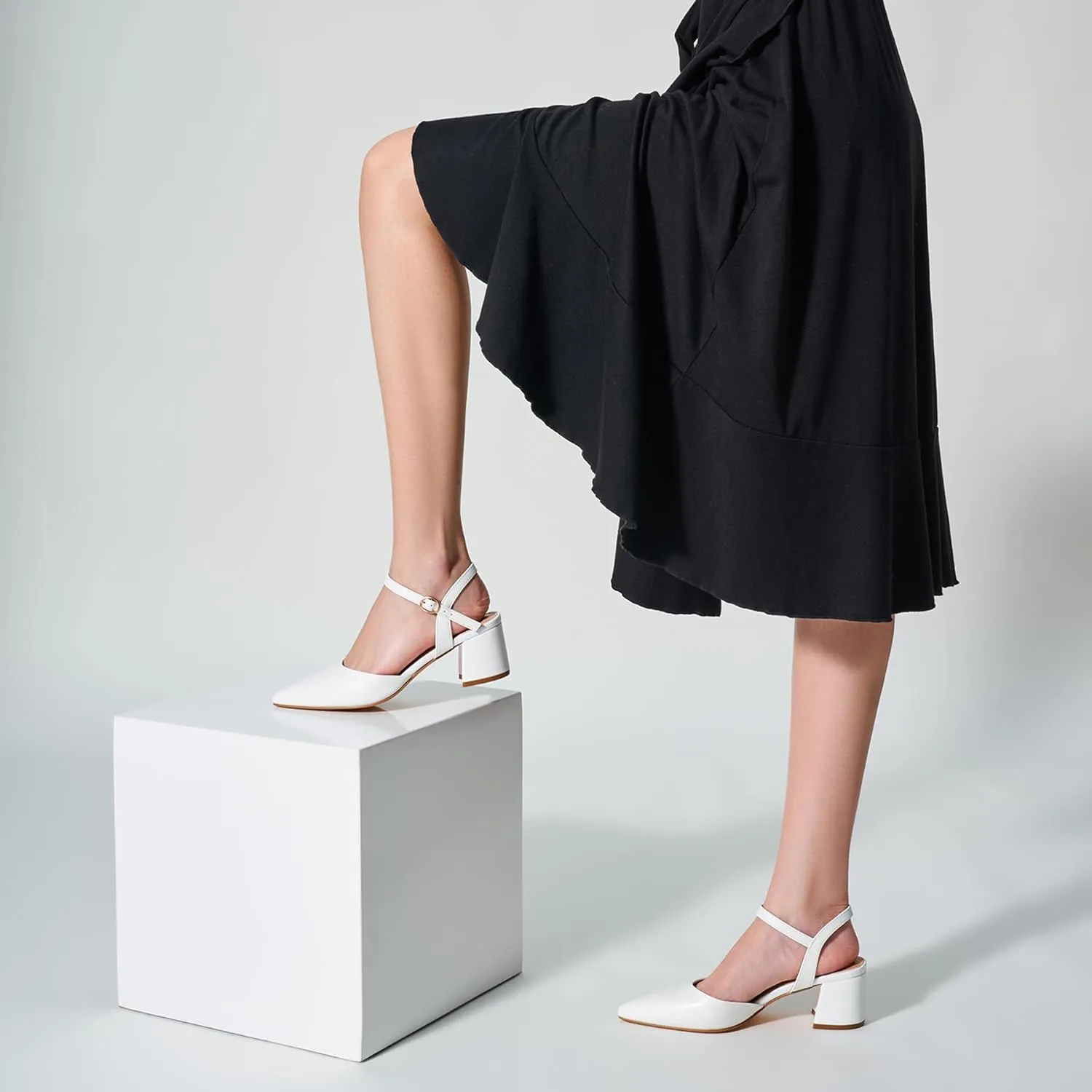 Trary Women's Pointed Toe Low Chunky Block Heels,Comfortable Adjustable Ankle Strap Closed Toe Work Wedding Dress Party Pumps Shoes