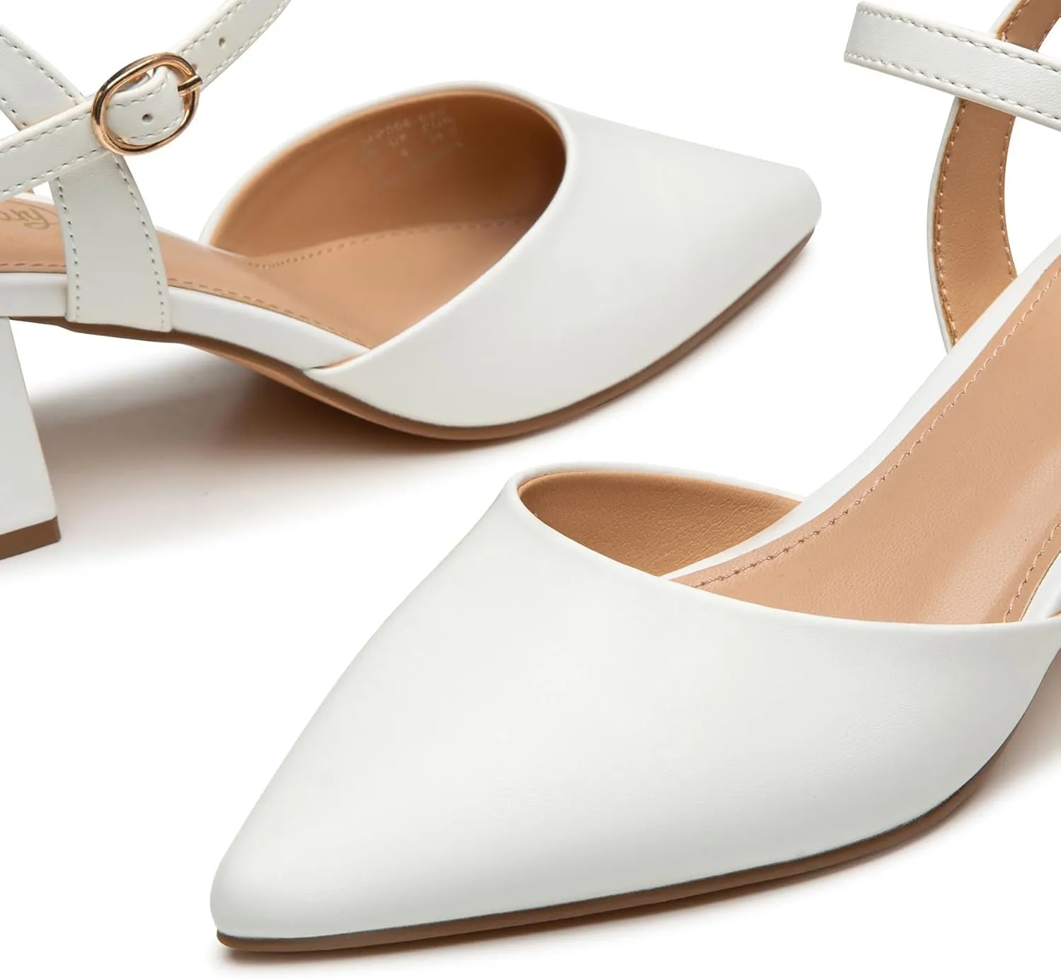 Trary Women's Pointed Toe Low Chunky Block Heels,Comfortable Adjustable Ankle Strap Closed Toe Work Wedding Dress Party Pumps Shoes