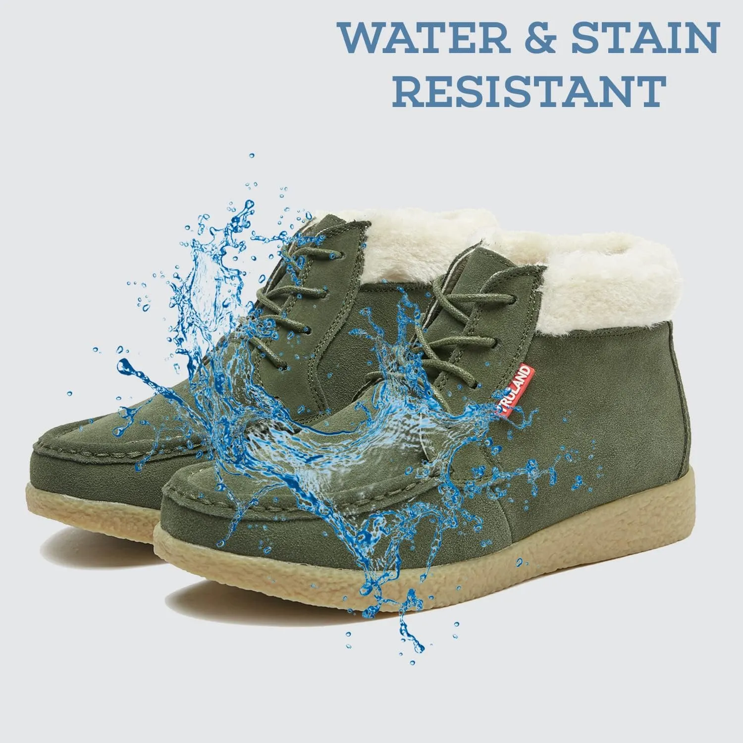 TRULAND Womens Winter Boots  Suede Leather Fur Lined Water Resistant Ankle Boots