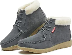 TRULAND Womens Winter Boots  Suede Leather Fur Lined Water Resistant Ankle Boots