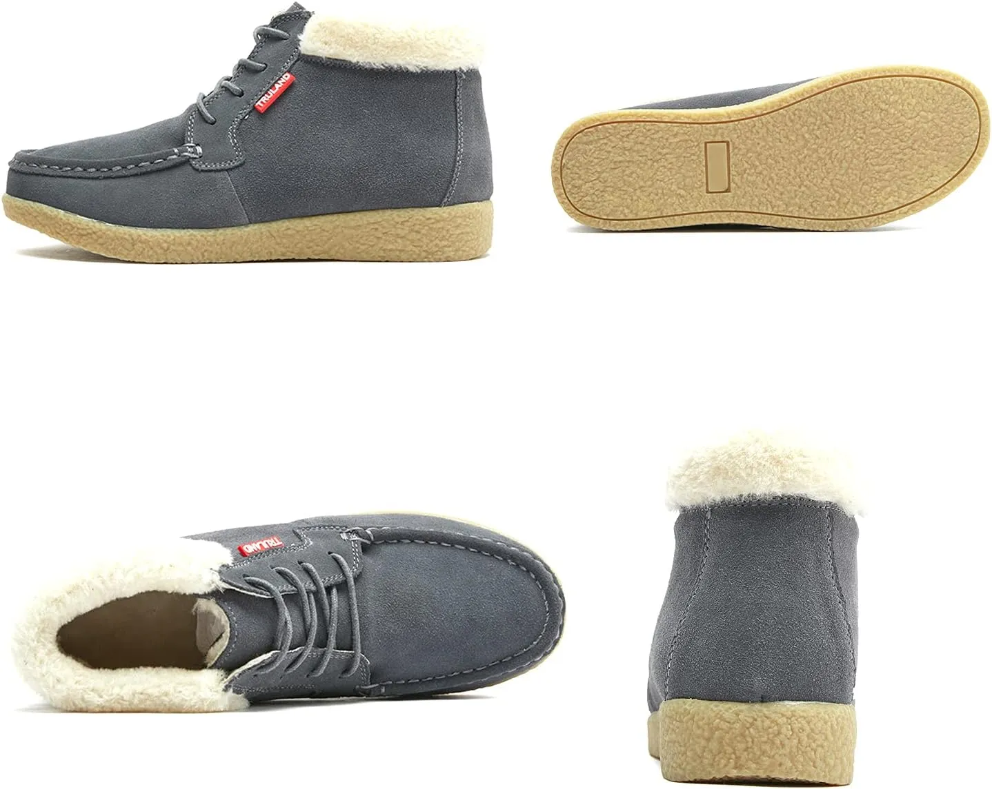 TRULAND Womens Winter Boots  Suede Leather Fur Lined Water Resistant Ankle Boots