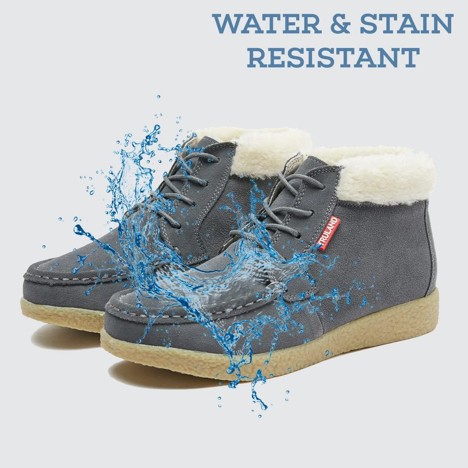 TRULAND Womens Winter Boots  Suede Leather Fur Lined Water Resistant Ankle Boots