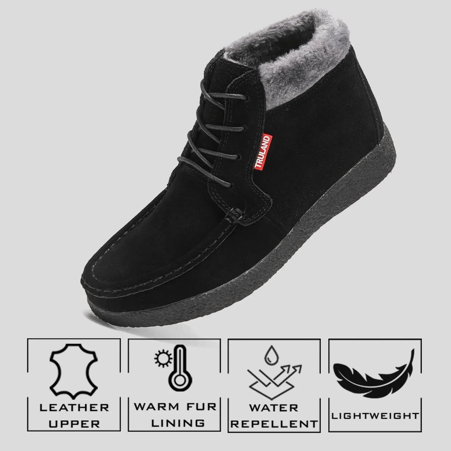 TRULAND Womens Winter Boots  Suede Leather Fur Lined Water Resistant Ankle Boots