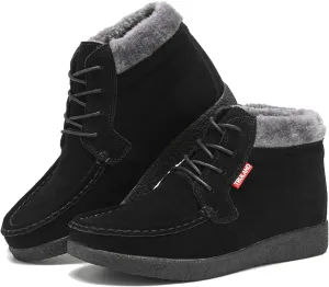 TRULAND Womens Winter Boots  Suede Leather Fur Lined Water Resistant Ankle Boots