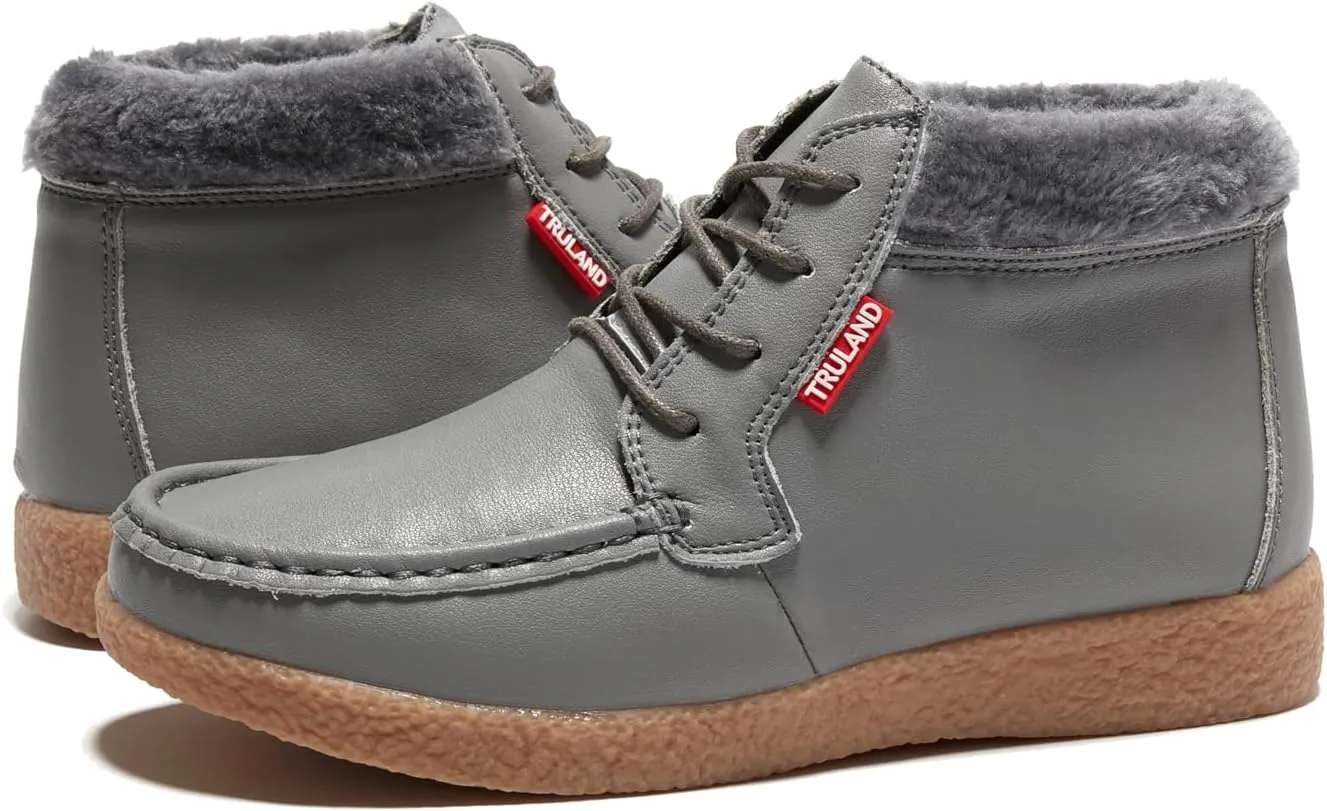TRULAND Womens Winter Boots  Suede Leather Fur Lined Water Resistant Ankle Boots