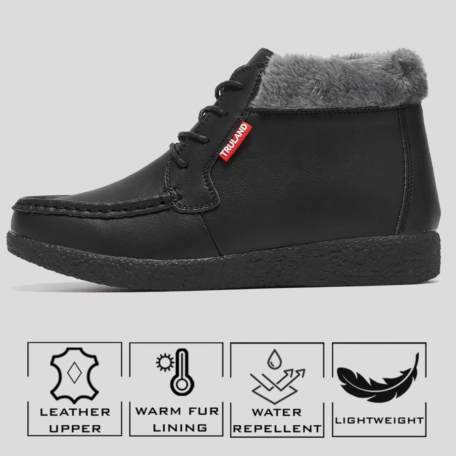 TRULAND Womens Winter Boots  Suede Leather Fur Lined Water Resistant Ankle Boots