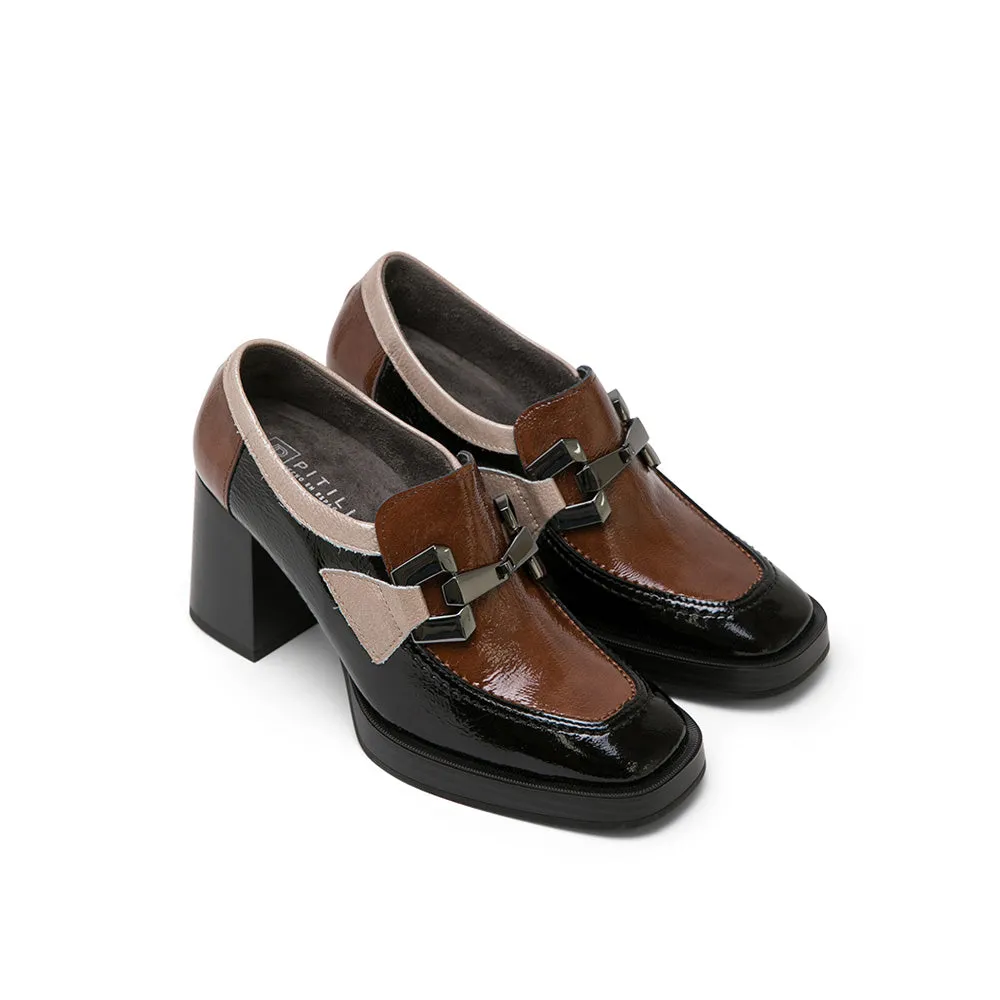 Two-Tone Leather High Heel Loafers with Horsebit