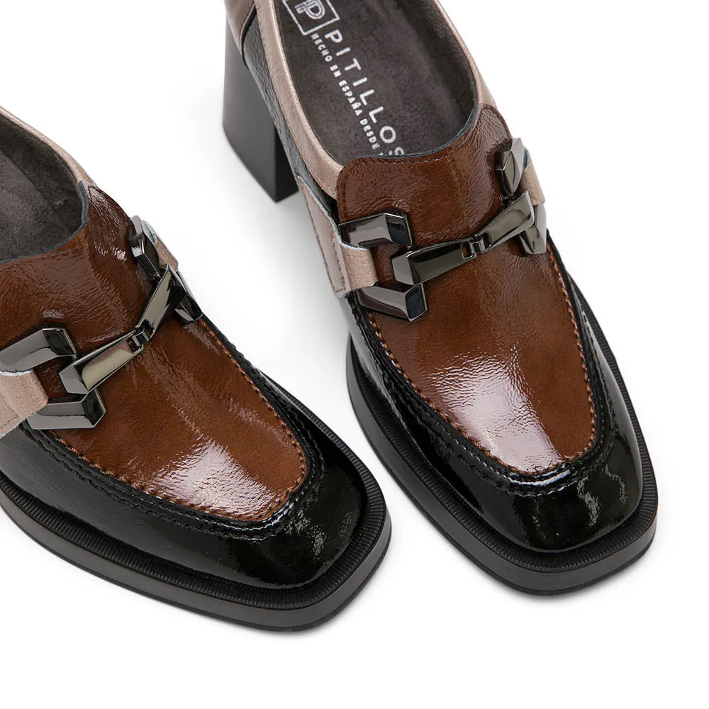 Two-Tone Leather High Heel Loafers with Horsebit