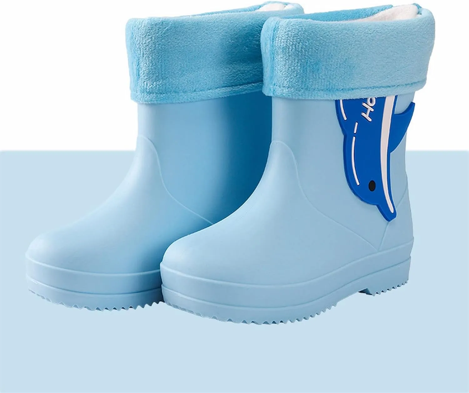 Unisex Child Walking Shoes Fleece Lined Waterproof Rain Boots Cute Cartoon Lightweight Toddler Rubber Boots Winter