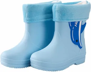Unisex Child Walking Shoes Fleece Lined Waterproof Rain Boots Cute Cartoon Lightweight Toddler Rubber Boots Winter