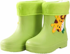 Unisex-Child Waterproof Cartoon Animal Pattern Rain Boot Toddler Boys Girls Non Slip Fleece Lined Rainboots Girls Cute