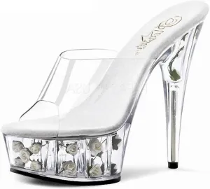 Unisex Men's Women's Clear Platform High Heels Rose Flower Sole Fashion 15Cm Heeled Slipper Stripper Stage Pole Dancing Performance Dress Pumps Plus Size