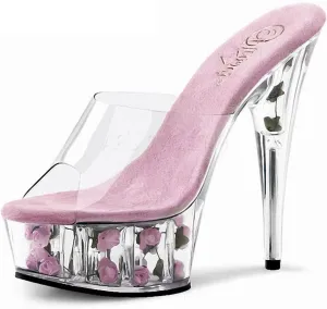 Unisex Men's Women's Clear Platform High Heels Rose Flower Sole Fashion 15Cm Heeled Slipper Stripper Stage Pole Dancing Performance Dress Pumps Plus Size